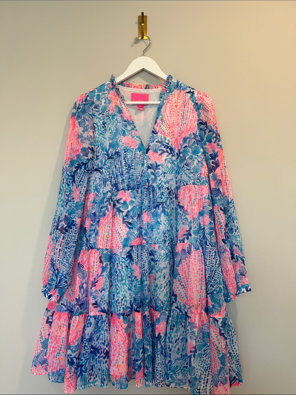 Lilly Pulitzer Blue & Pink Floral Tiered V-Neck Dress